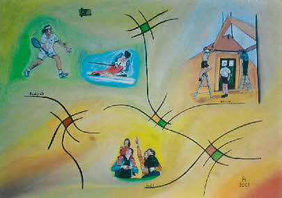 Die Kunst der Koordination: Beruf, Familie, Freizeit - l auf Leinwand - 2003 - 70 x 50 cm - 700 €