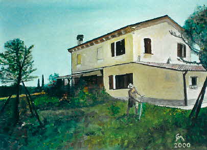 Heinz Leiter vor seinem Haus, in den Marken, Italien - l auf Leinwand - 2000 - 40 x 30 cm - 600 €